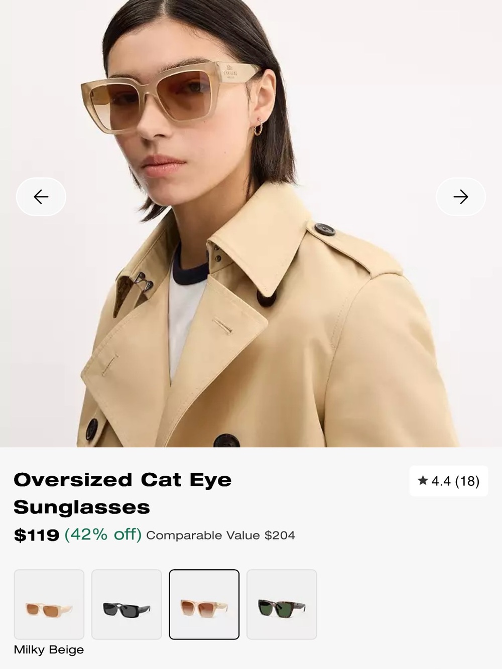 Coach Oversized Cat Eye Sunglasses in Milky Beige